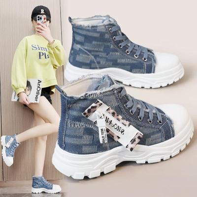 K2121 Women's Canvas High-Top Sneakers, Breathable, Thick-Soled, Height-Boosting, Casual Martin Boots for Spring/Summer 2025.