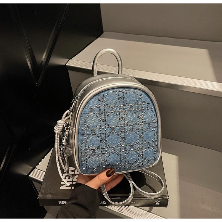 Schoolbag Summer Bag Women's Hand Underarm Pillow Bag 1011 New Rhombus Hot Diamond Denim Blue Shoulder Fashion Crossbody Bag