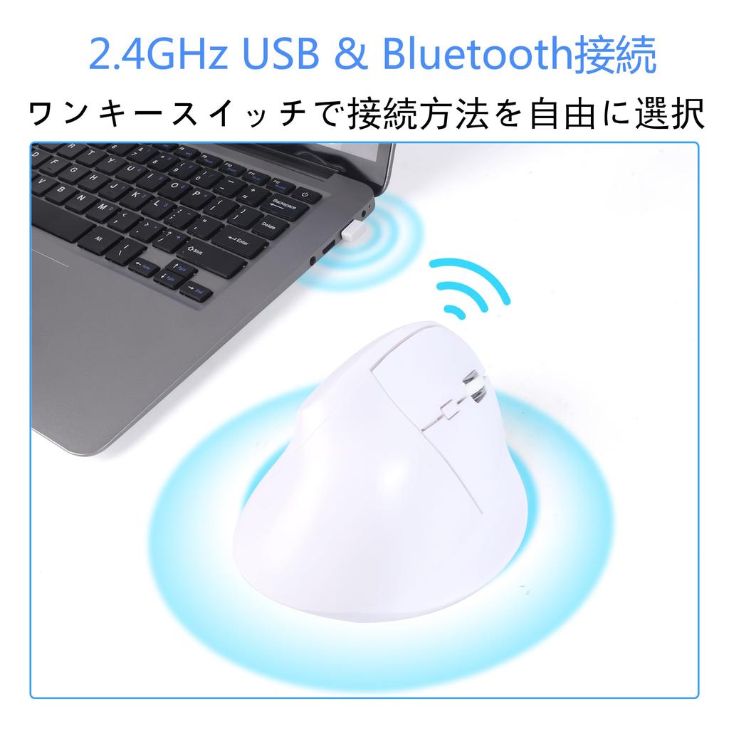 Vertical Mouse, Wireless, Bluetooth & 2.4G, USB, 3-Mode, Vertical, Quiet, 6 Buttons, Optical, Compact, Type-C Rechargeable, Ergonomic, Right-Handed,