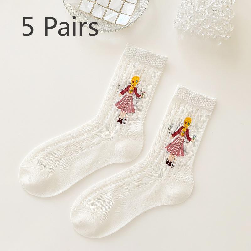 

5 пар женских летних тонких хлопковых носков-труб с вырезом, милые белые сетчатые носки 5 Pairs розовый