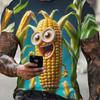 Men's 3D Cartoon Anthropomorphic Corn Cob Farm Leaf Print T-Shirt Crew Neck Short Sleeve Funny Food Casual Tee Top