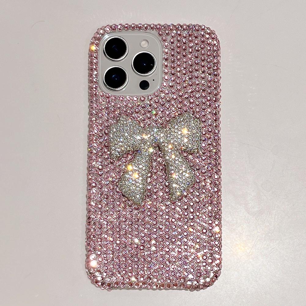 Bling Diamond Crystal Bowknot Glitter Phone Case for IPhone 16 15 14 13 12 Air 17 Pro Max 11 Shockproof Stylish Back Case Cover