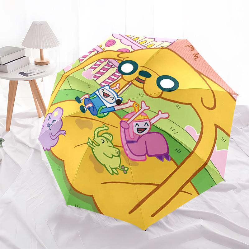1pc Adventure Time Characters Automatic Umbrella 8 Rib Portable Folding Black Iron Frame for Outdoor, Beach, Travel, Beach Umbrella 161