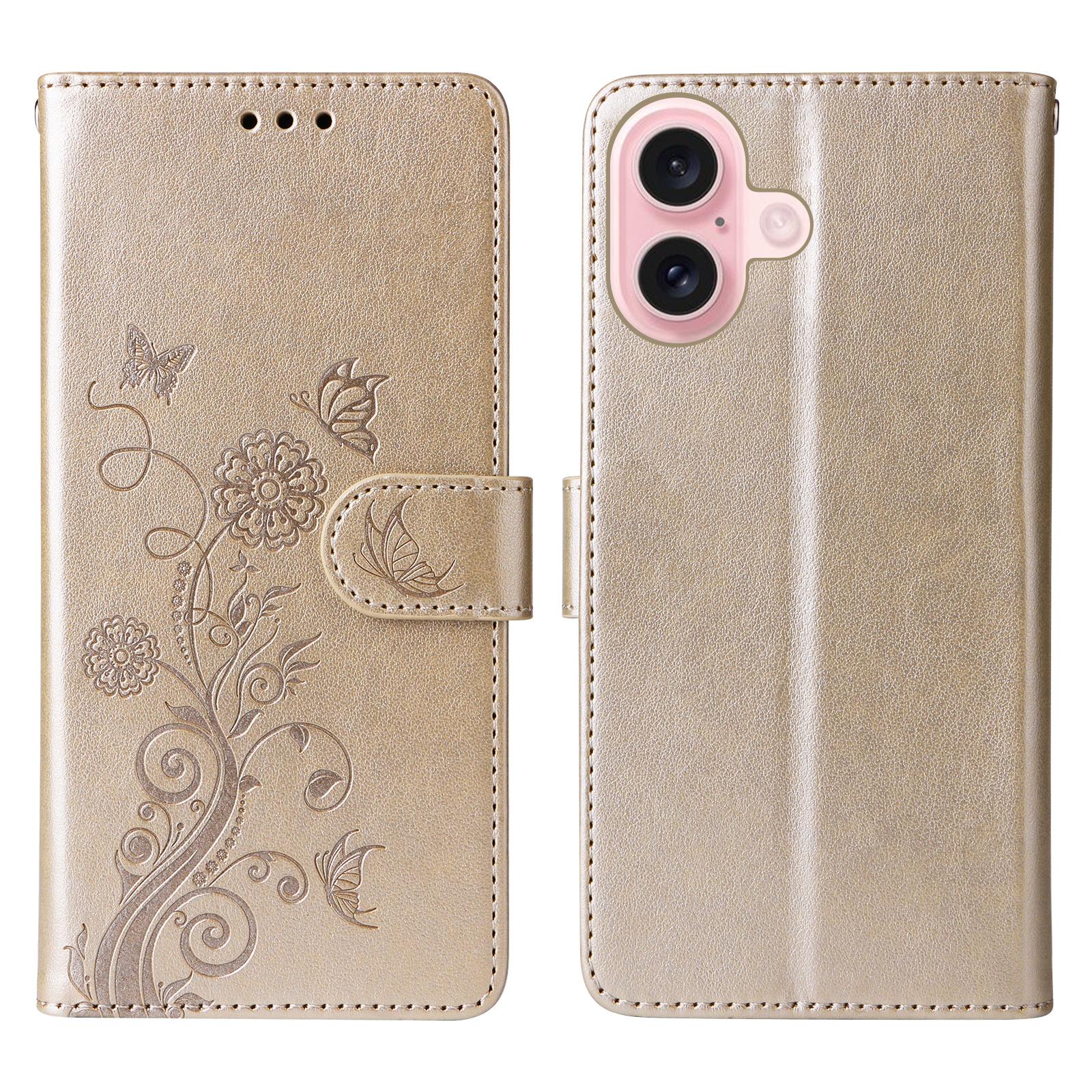 

For iPhone 16 Leather Case Butterfly Floral Imprint Wallet Stand Cover C