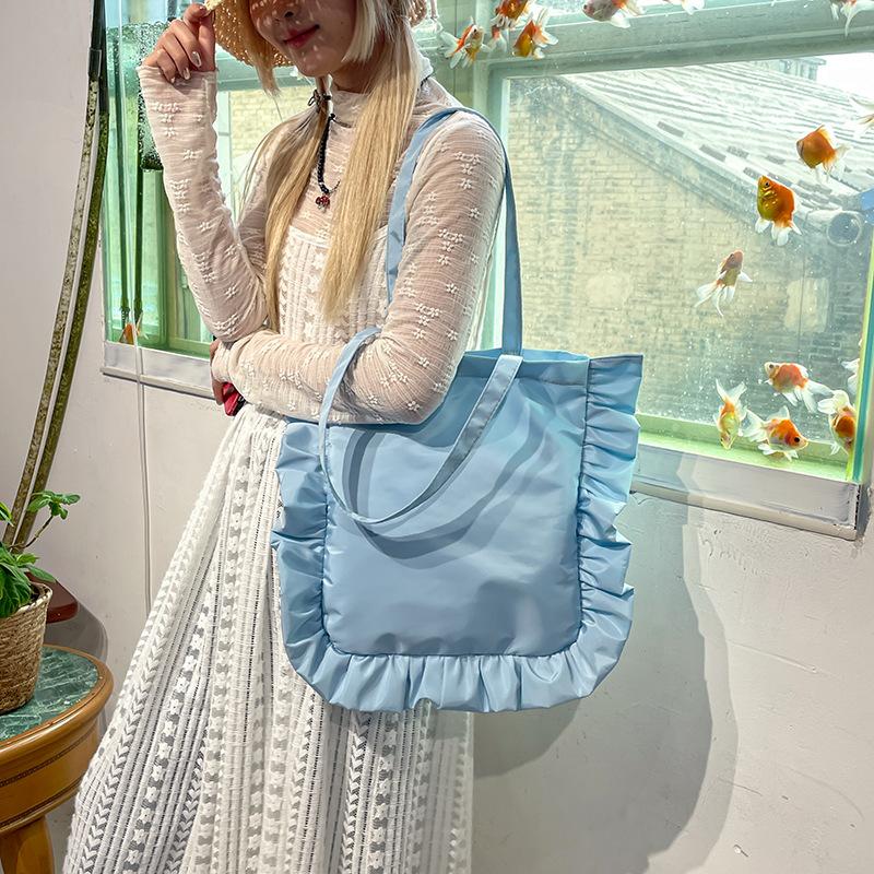 Vintage Dámské Tote Tašky Francouzský Styl Volánky Elegantní Sac A Main Femme Velká Kapacita Lehká Tenká Ramenní Bolso Mujer Kabelky