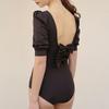 New Retro Hepburn Backless One-piece Swimsuit Bubble Sleeves Slim Sexy Hot Spring