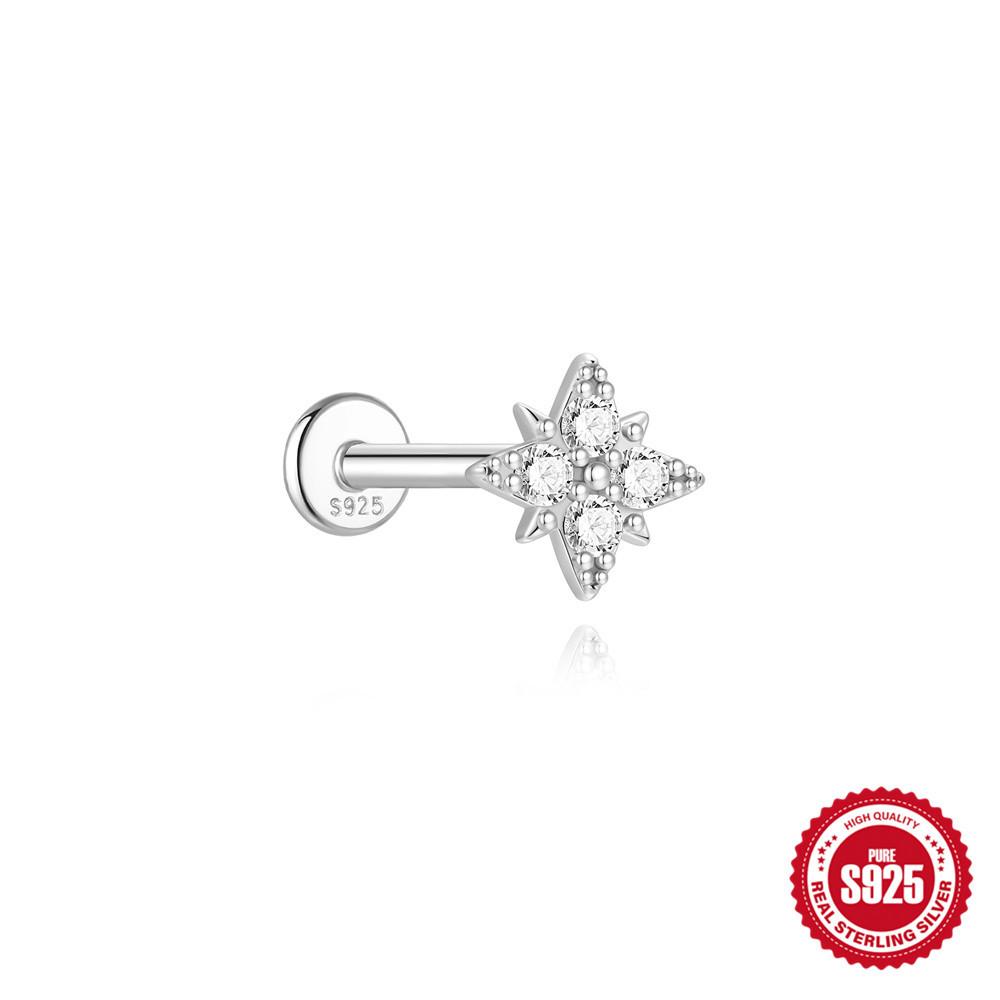 Simple Petal Moissanite S925 Silver Thread Cartilage Earring 16G Helix Stud Fashion