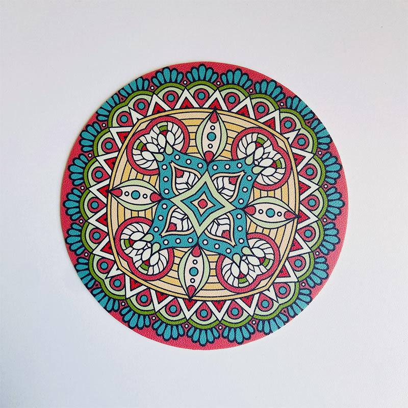 1PCS Round Ethnic Leather Coasters Boho Printed Heat Insulation Antiskid Cup Mats Reusable Drink Pad Tableware Set Kitchen Decor