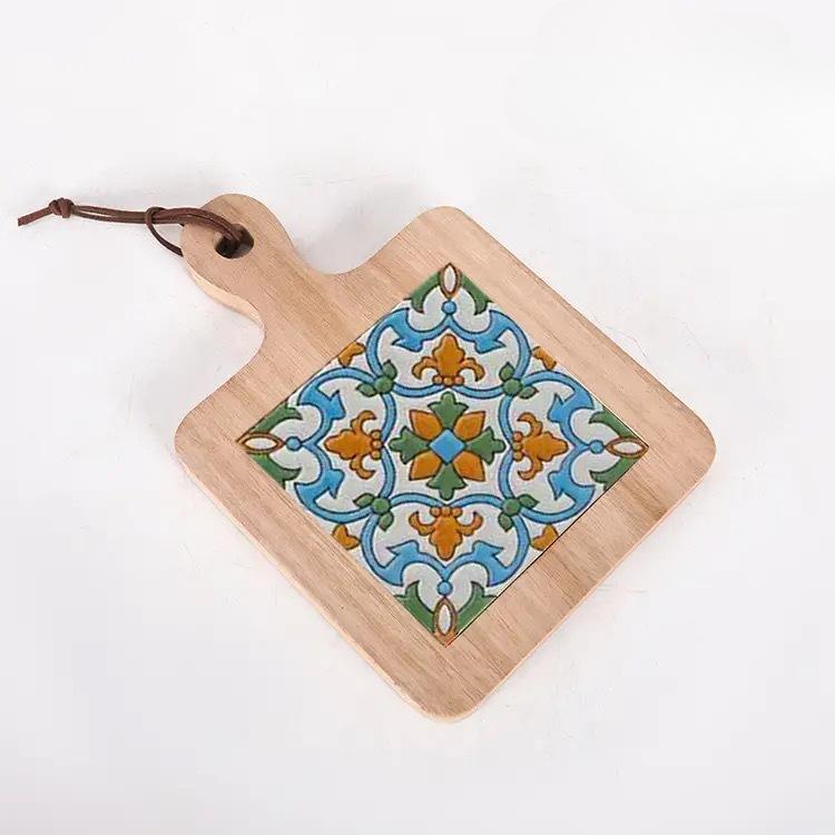 Solid Wood Flower Brick Hand Pot Mat Insulated Cup Mat Retro Dining Mat Decoration for Home Restaurants Kitchen Table Mat Cup