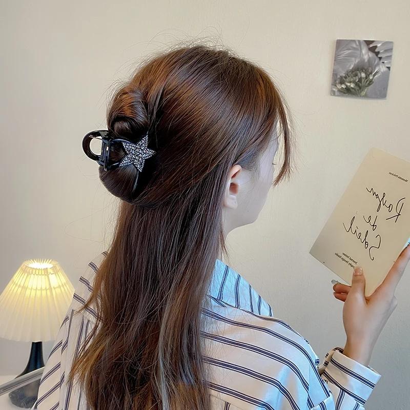 Shining Rhinestone Grab Cawl Clips Women Pentagram Shape Hair Clips Head Back Spoon Hairpin Girls Hair Accessories Jewelry