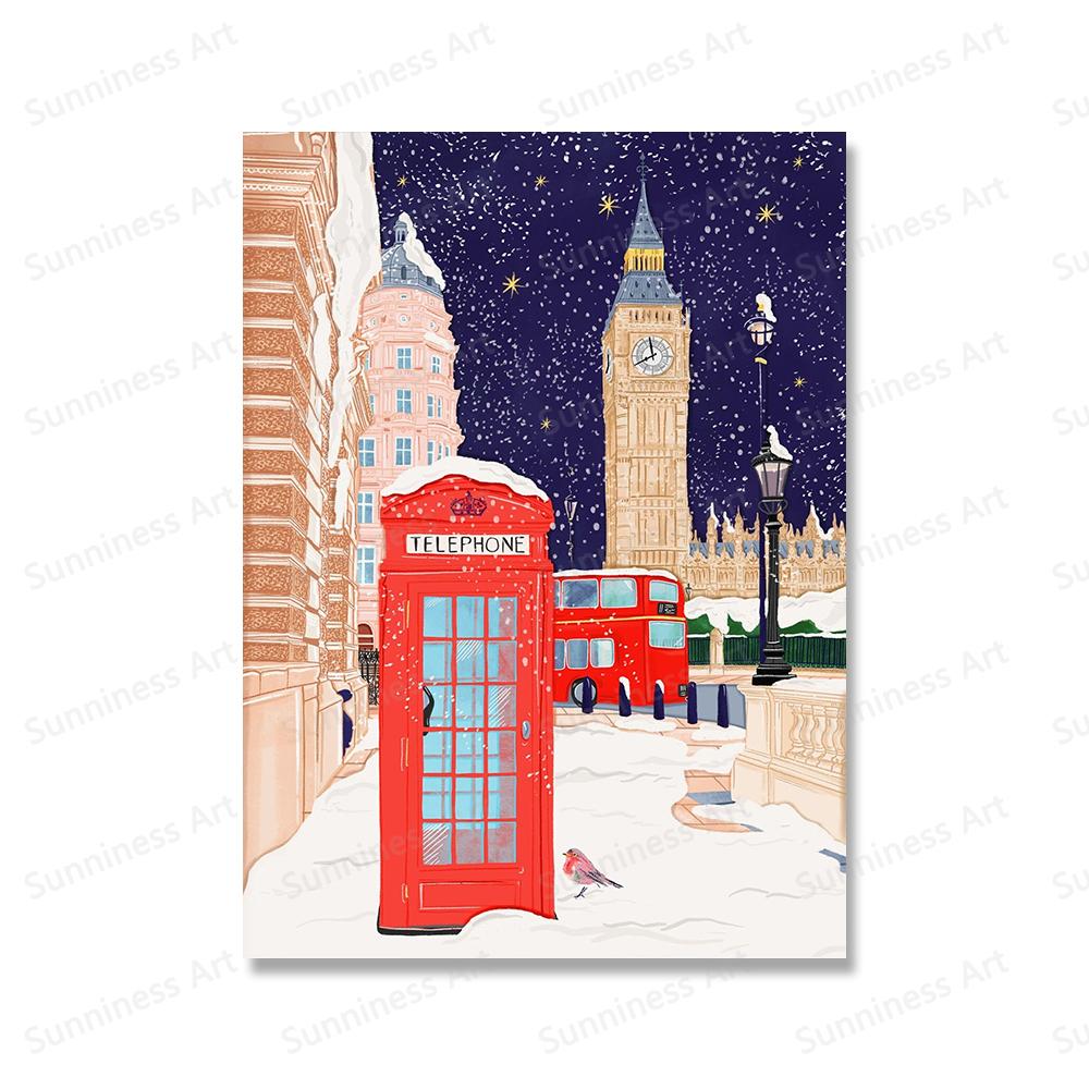 Christmas Gift Travel London Paris Prague Wall Art Canvas Painting Holiday Cottage Posters and Prints for Living Room Home Decor