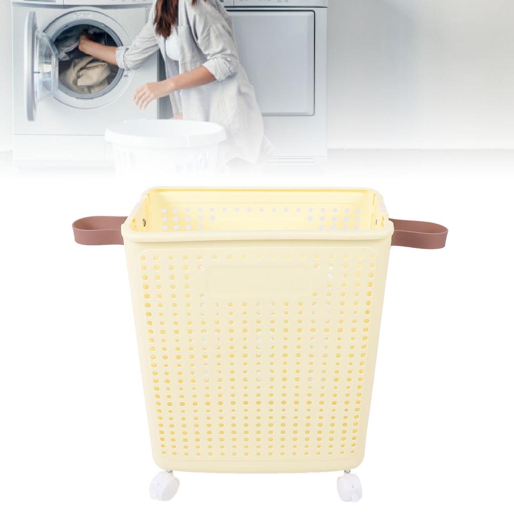 Slim Laundry Basket Foldable Space Saving Sturdy PP Plastic Narrow Clothes Hamper for Bathroom Corner Crm White
