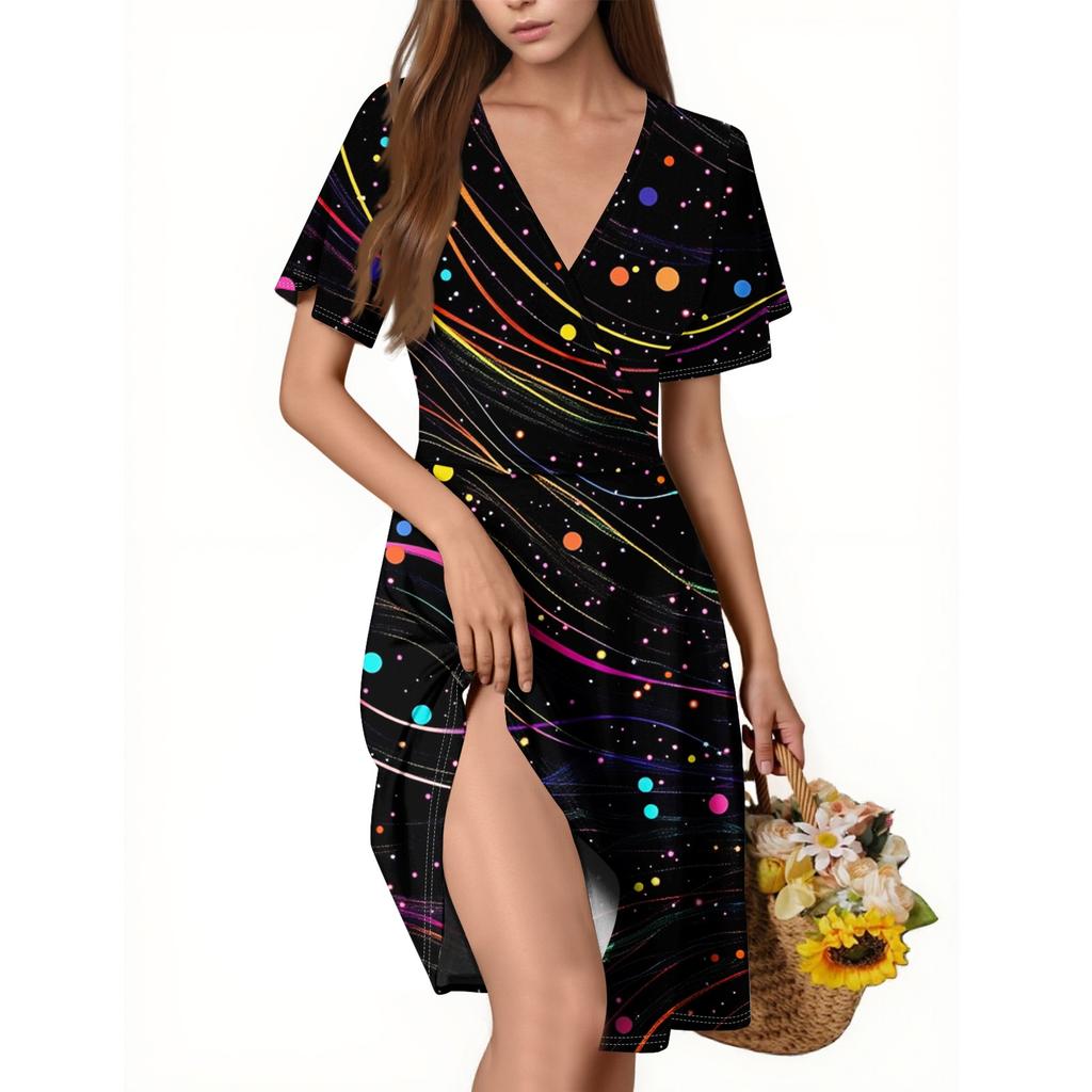 Damen Freizeitmode V-Ausschnitt Ärmellos Druckkleid