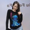 Plus Size Slim Fit Long Sleeve Top Women Round Neck Rhinestone Trim Stretch Cotton Blend Wear
