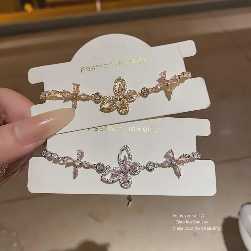 Brățară în stil coreean cu flori de fluture din zircon strălucitoare - bijuterii elegante