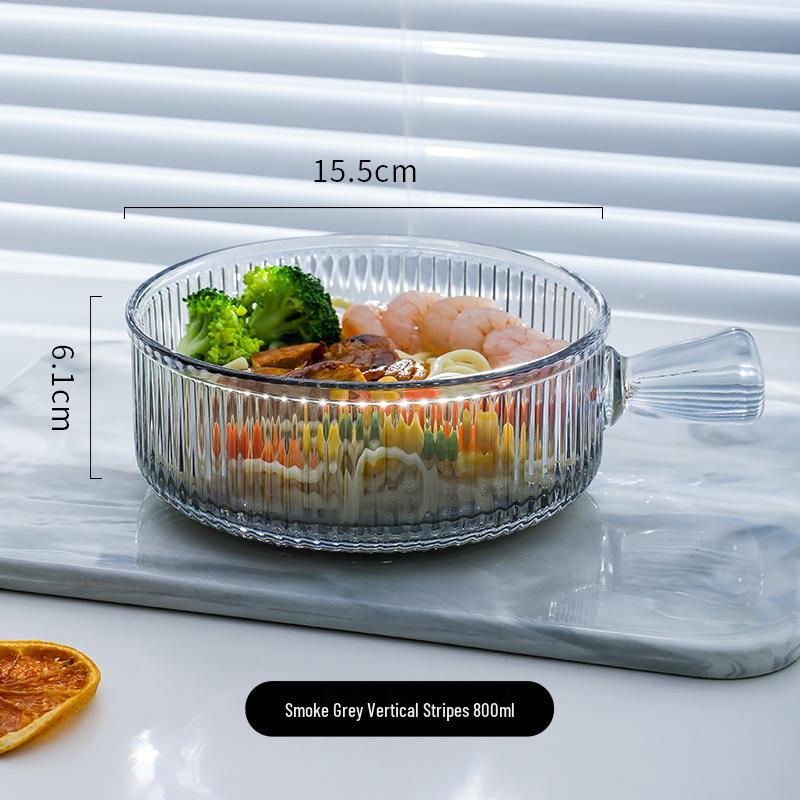 Glass Serving Plate with Handle - Round Salad & Fruit Bowl, Deep Transparent Design
