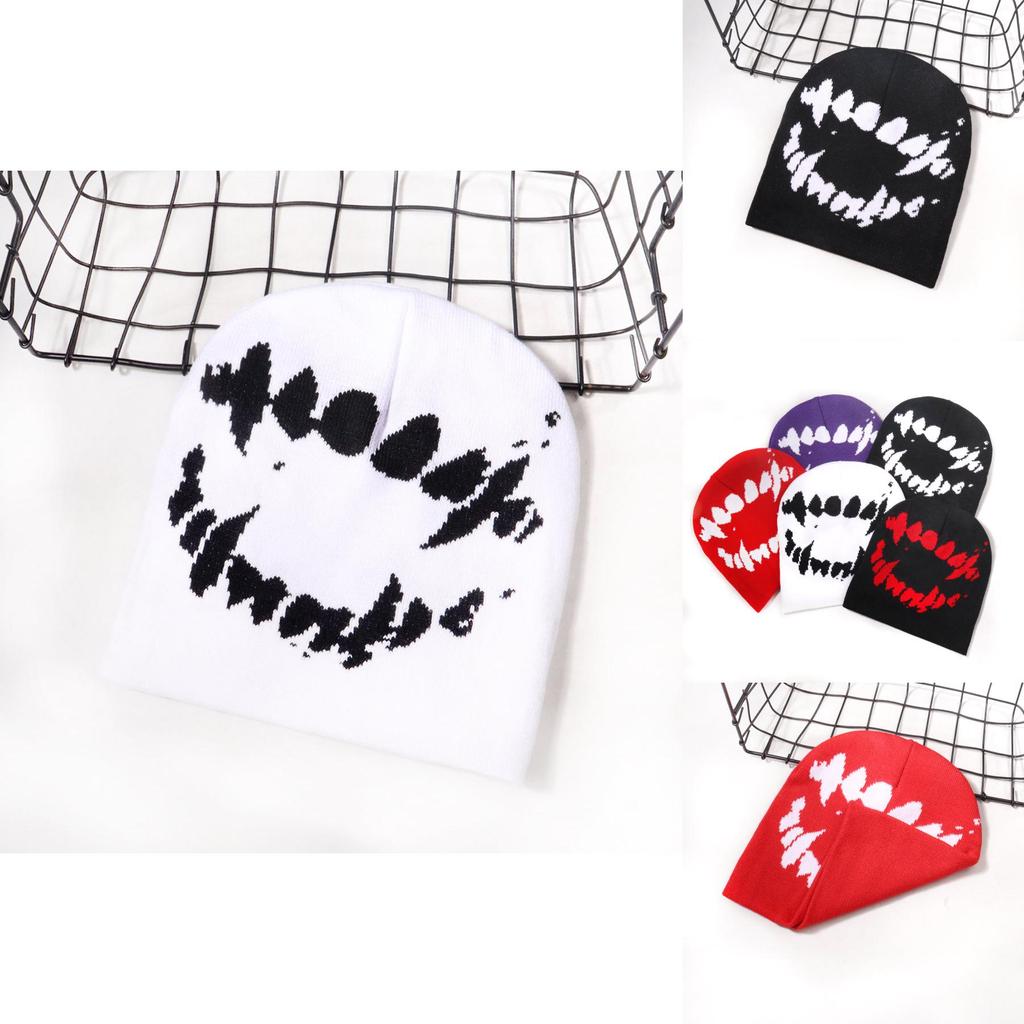 Unisex Acrylic Beanie With Face Design Casual Outdoor Hat For Autumn Use