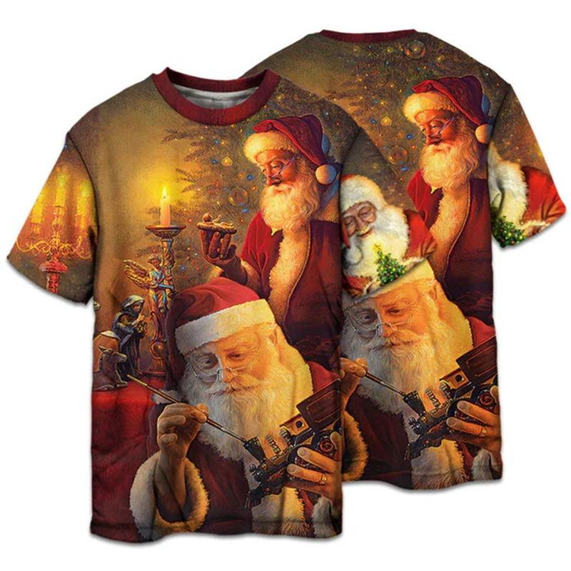 Weihnachten 3D-Druck Weihnachtsmann-Muster T-Shirt Herren Damen Xmas Langarm-T-Shirts Herbstmode Oversize Locker Y2k Herren Oberteile