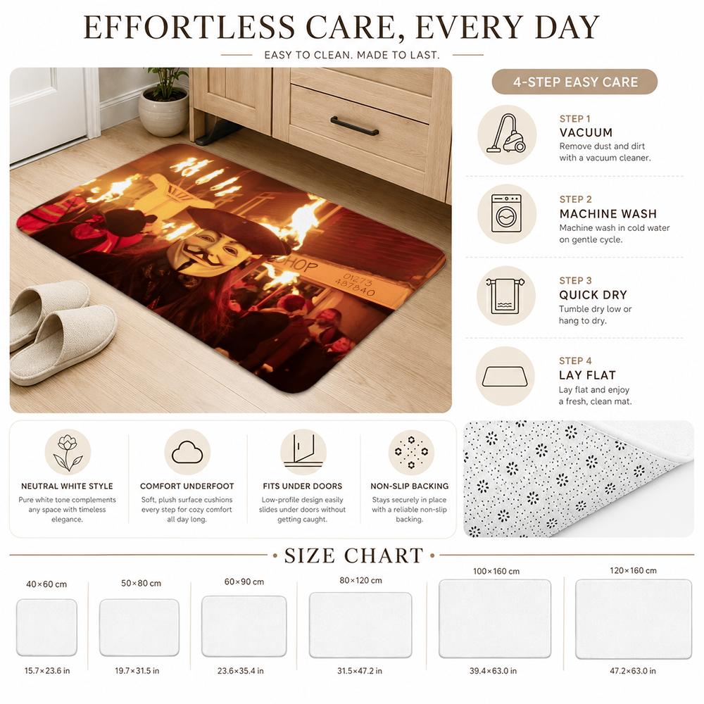 Pretty Guy Fawkes Night Floor Mat Cozy Minimalist Flannel Area Rug Anti-Slip Washable Bedroom Living Room Decor