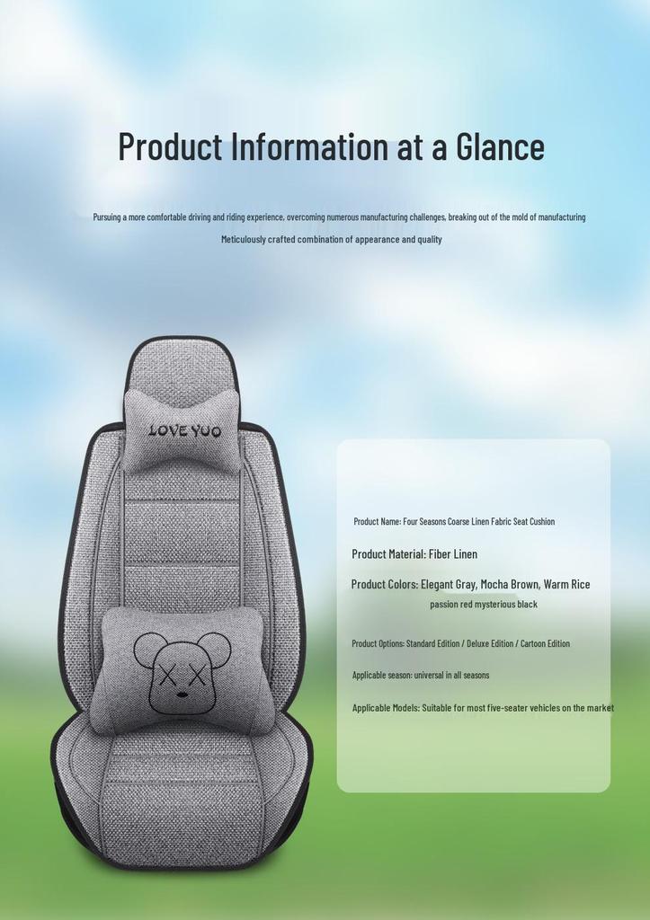 Five-Seater Full Coverage Coarse Linen Car Seat Cushion Cover