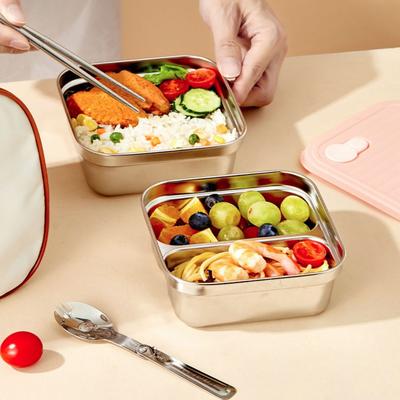 Multifunctional Square Stainless Steel Lunch Box 1/2 Grids Leak Proof Food Storage Container Stackable Salad Box Office Workers