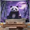 Panda Under Purple Moonlit Forest Pattern Wall Hanging Tapestry Decorative Tapestry Home Decor for Bedroom and Living Room