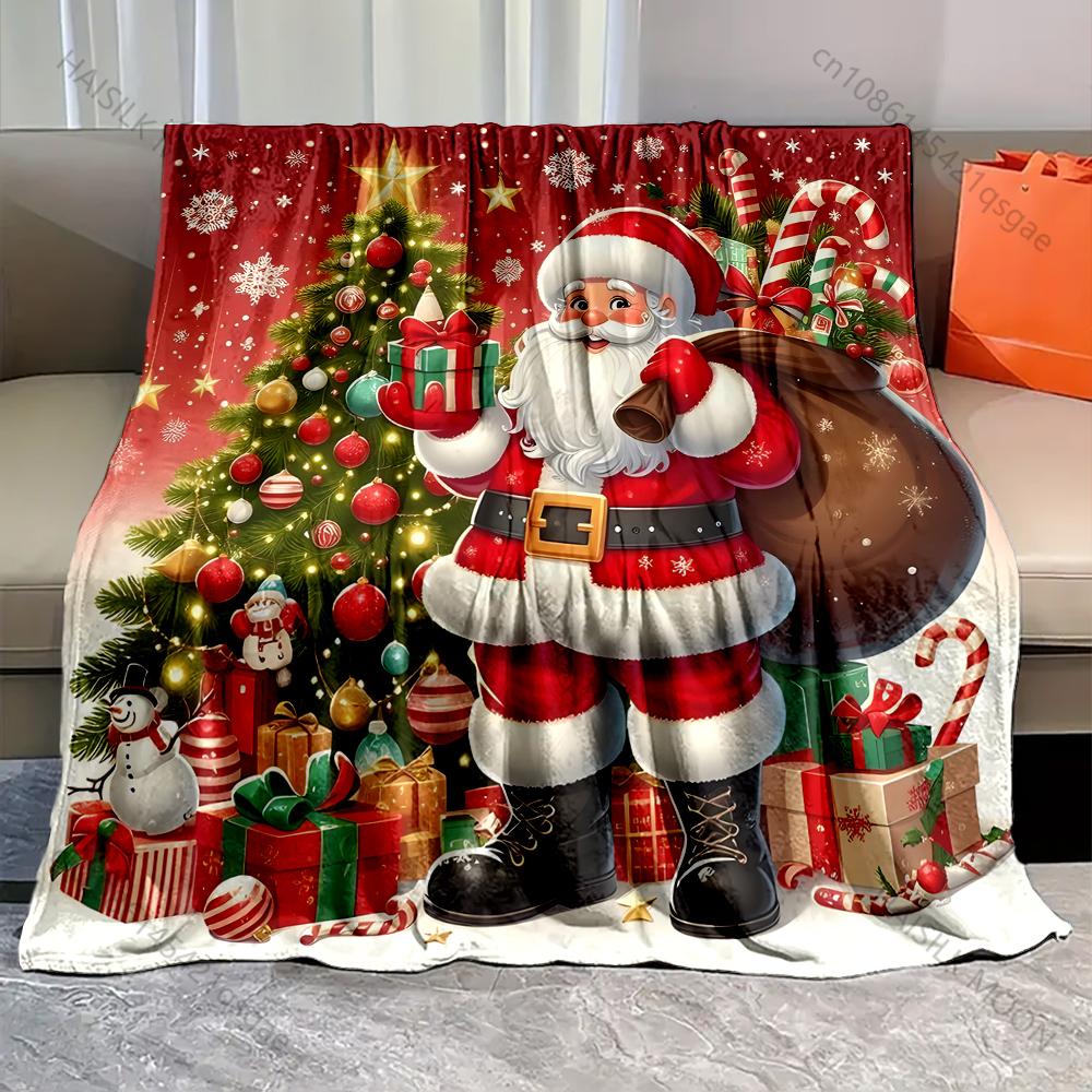

1PC Santa Claus and Christmas Tree Pattern Blanket Flannel Material Soft Warm for All Seasons,For Home Outdoor Camping Picnics 75x90cm