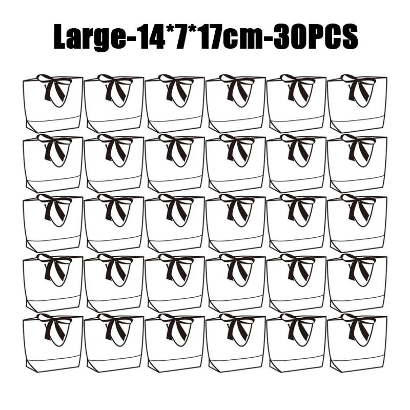 50pcs Ribbon Bow White Paper Tote Gift Bags with Handles Shopping Party Wedding Party Birthday Retail Bags