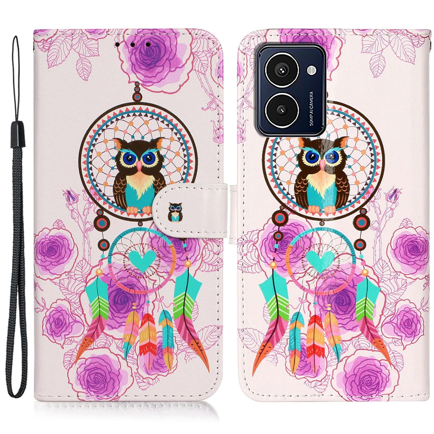 

Для HMD Pulse Pro Чехол с держателем для карт Кожаный чехол для телефона Wind Chime Owl