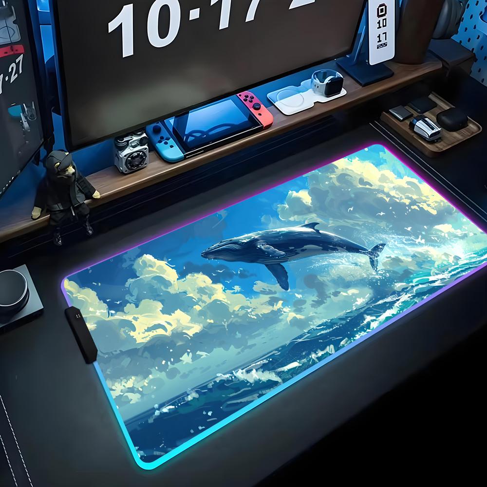 Flying Whale Mouse Pad RGB Gaming Mousepad Big LED Pad PC Desk Mat Luminous Mouse Pad Large Keyboard Mats Table Rug With Backlit