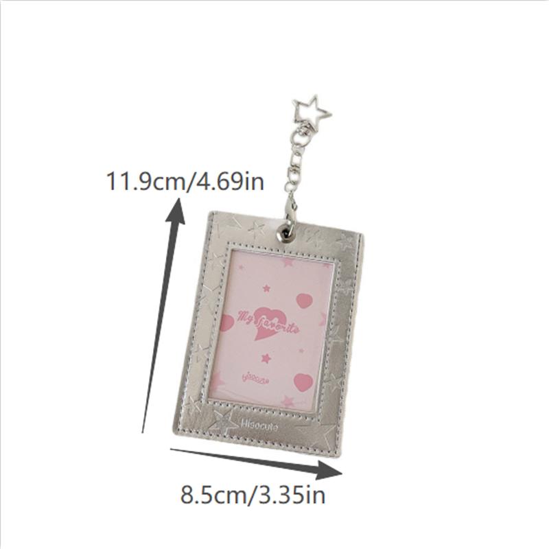 Cute Pu Leather Star Card Holder Photocard Holder Idol Photo Display Storage Protective Cover Keyring Pendant Bag Charms Gifts