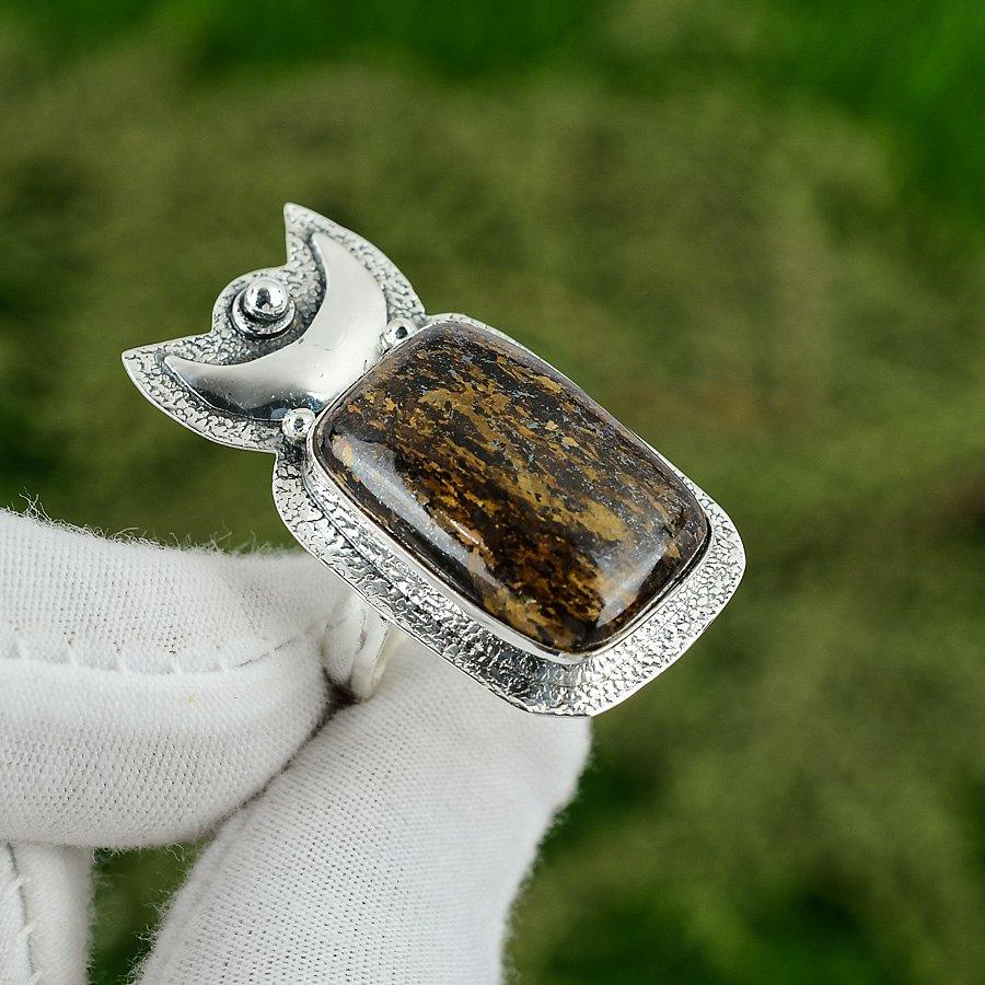 Sisters Day Deal 925 Silver Natural Bronzite Crescent Moon Promise Ring Jewelry Adjustable