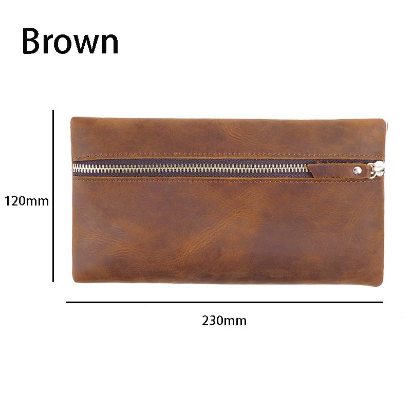 Handmade Retro Zippered Leather Pencil Case Large Capacity Stationery Box Storage Bag Creative Handheld Wallet for Pencil Bag