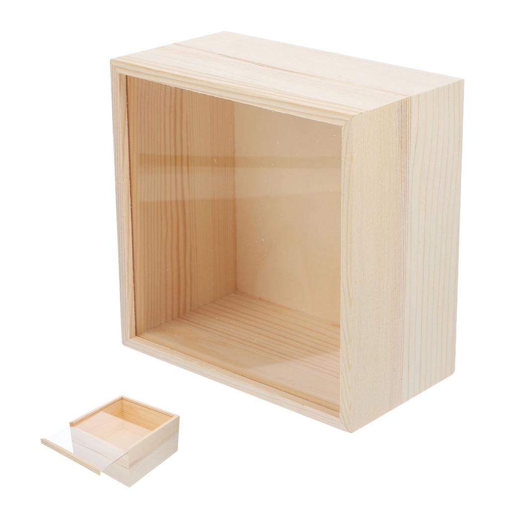 Wooden Unfinished Box Clear Slide Top Wood Gift Box Soap Box Vintage Jewelry Boxes Treasure Chest Craft Shadow Boxes Diy
