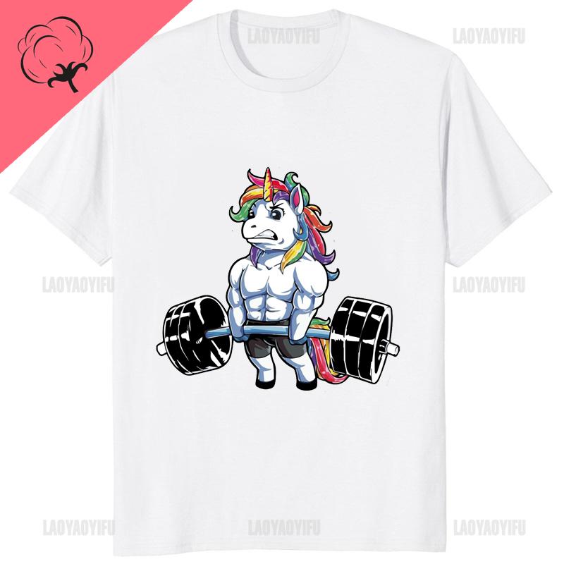 GYM Muscle Training Crossfit Rainbow Horse Tshirt Zombie Deadlift Weightlifting Halloween Fitnes Man Clothes Bodybuilding Tees