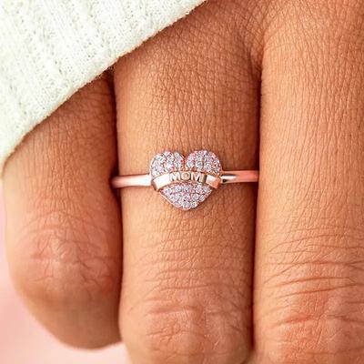 Mama Liefde Perzik Hart Ring Vrouw, Exquise Ingezette Zirkoon Design Ring, Modieuze Zoete En Elegante Sieraden