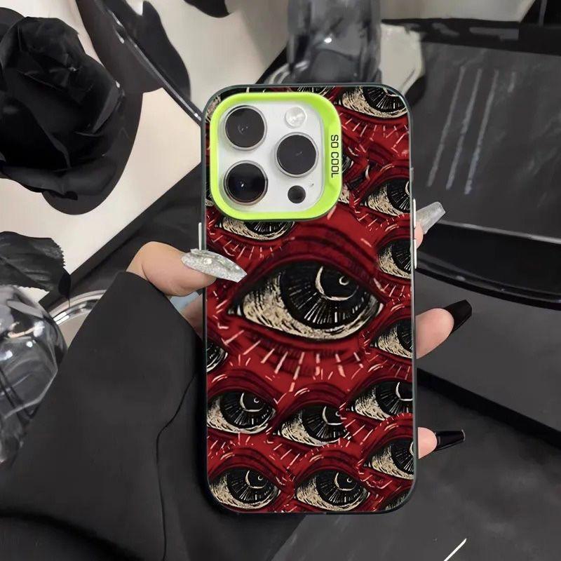 Ürkütücü Korkunç Kırmızı Göz Desenli Yumuşak Telefon Kılıfı iPhone 16 15 14 12 11 13 Pro Max 14Plus 12 13 Mini 7 8 Plus X XS Max XR Arka Kapak