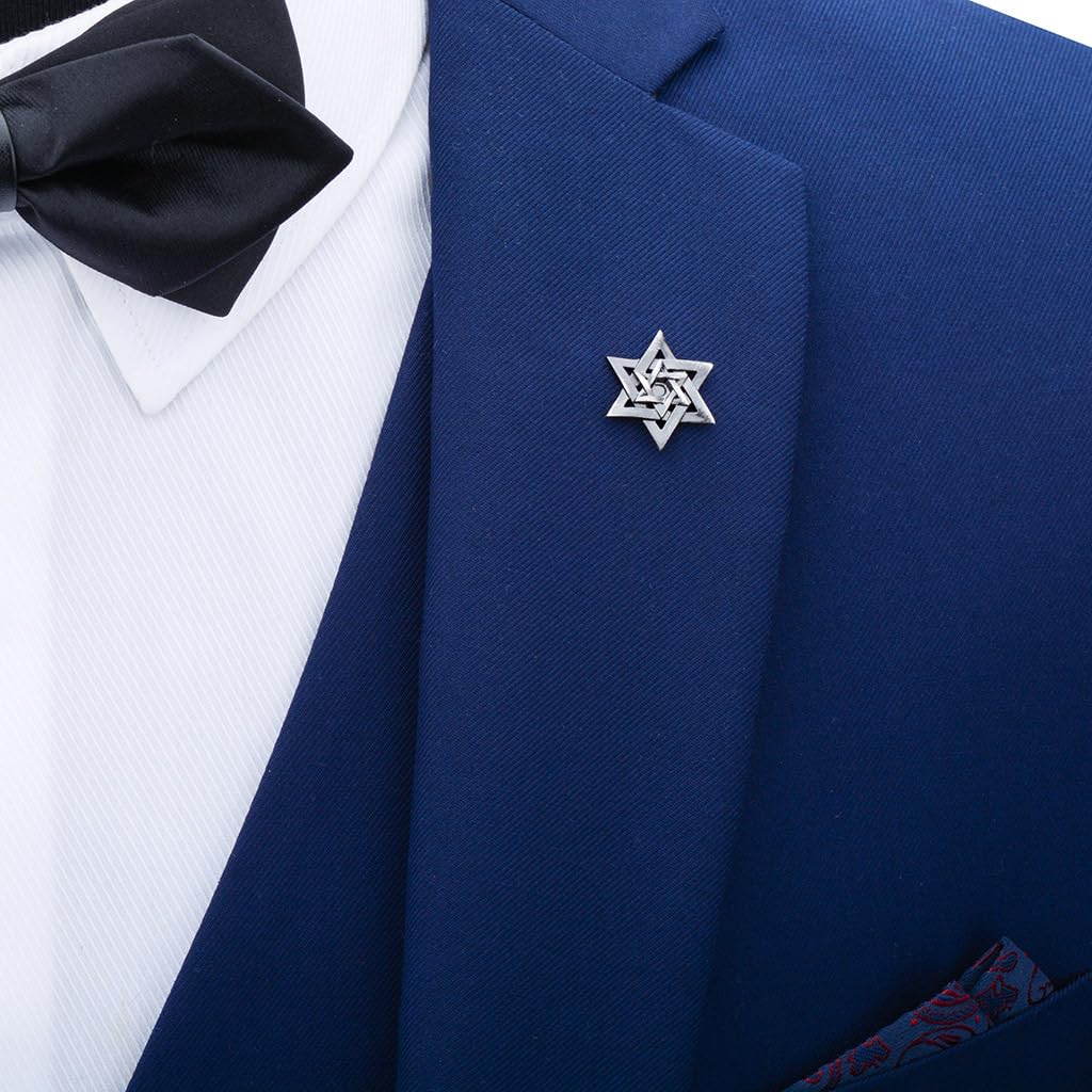 Rockyu Men's Hexagonal Star Chest Pin, Gunmetal Stainless Steel, 3D Design, Fashion Accessory, Business, Wedding, Stylish Design