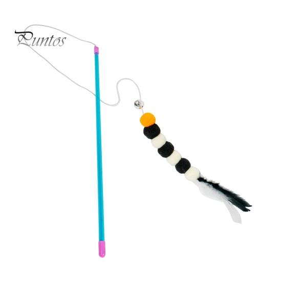 Interactive Cat Teaser Toy Retractable Rope Funny Cat Stick Teasing Wand with Bells Elastic Cord Kittens Chew-Proof Teaser Stick