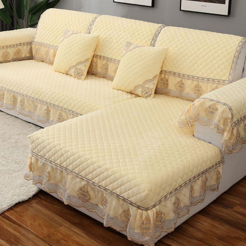 Luxury Solid Color Sofa Sets Cover Thick Sofa Slipcovers L Shaped Sofa Towel Lace Decor Couch Covers for Living Room