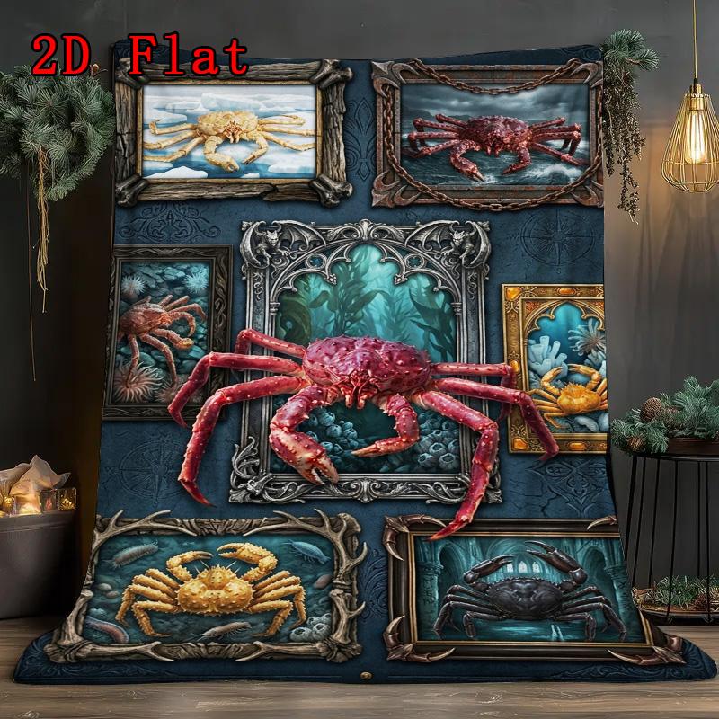 Crab Gallery 2D Flat Pattern Flannel Blanket, High quality All Seasons, Home Decor, Warmth and Comfort, Perfect for Christmas Gifts.