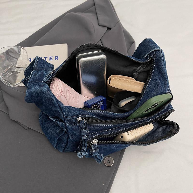 Denim Bag Multi-Layer Crossbody Bag Women Commuter Shoulder Bag Messenger Bag