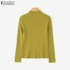 ZANZEA Autumn Spring Women Mockneck Long Sleeve Stretch Rib Knitted Sweater Undershirts