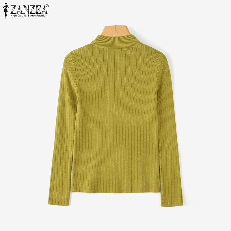 ZANZEA Autumn Spring Women Mockneck Long Sleeve Stretch Rib Knitted Sweater Undershirts