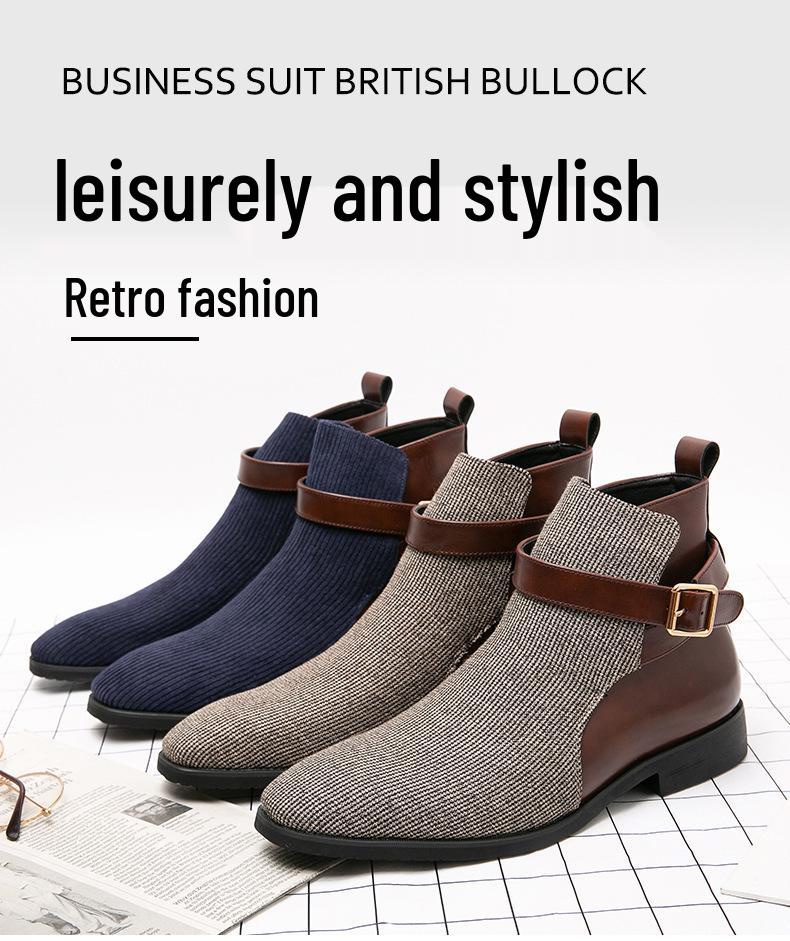 Men's Plus Size High-Top Leather Boots: Korean Style Trendy British Casual Retro Design