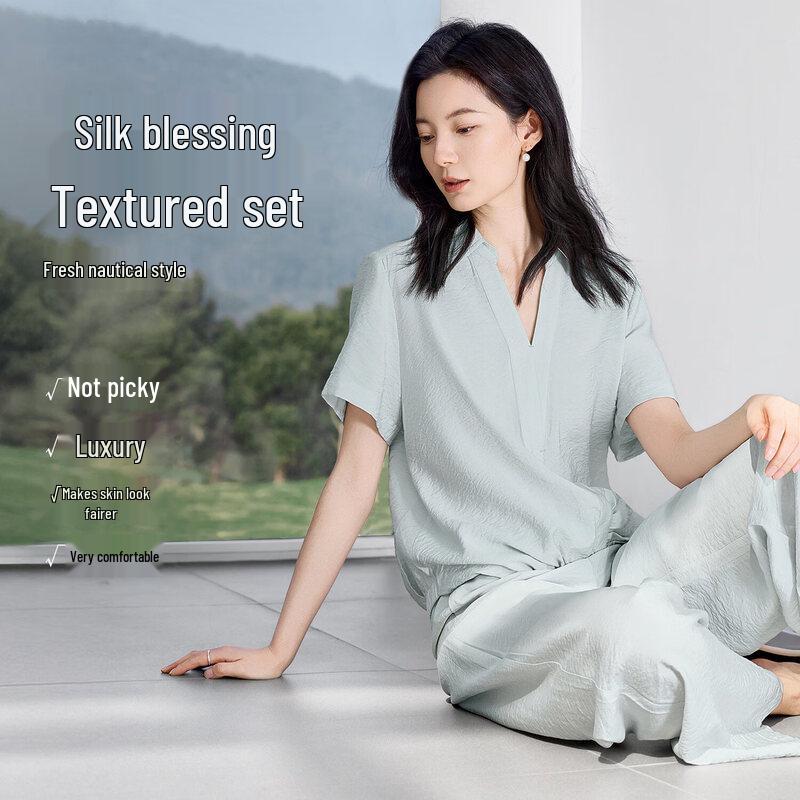 

IHIMI Women s Summer Twist-Knot Shirt & Pants Set M