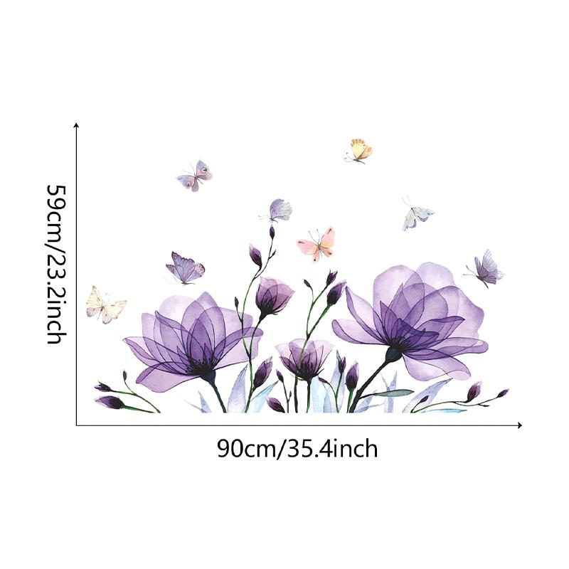 Romantic Purple Flowers Butterfly Bedroom Living Room Home Beautification Decorative Wall Stickers Room Decal
