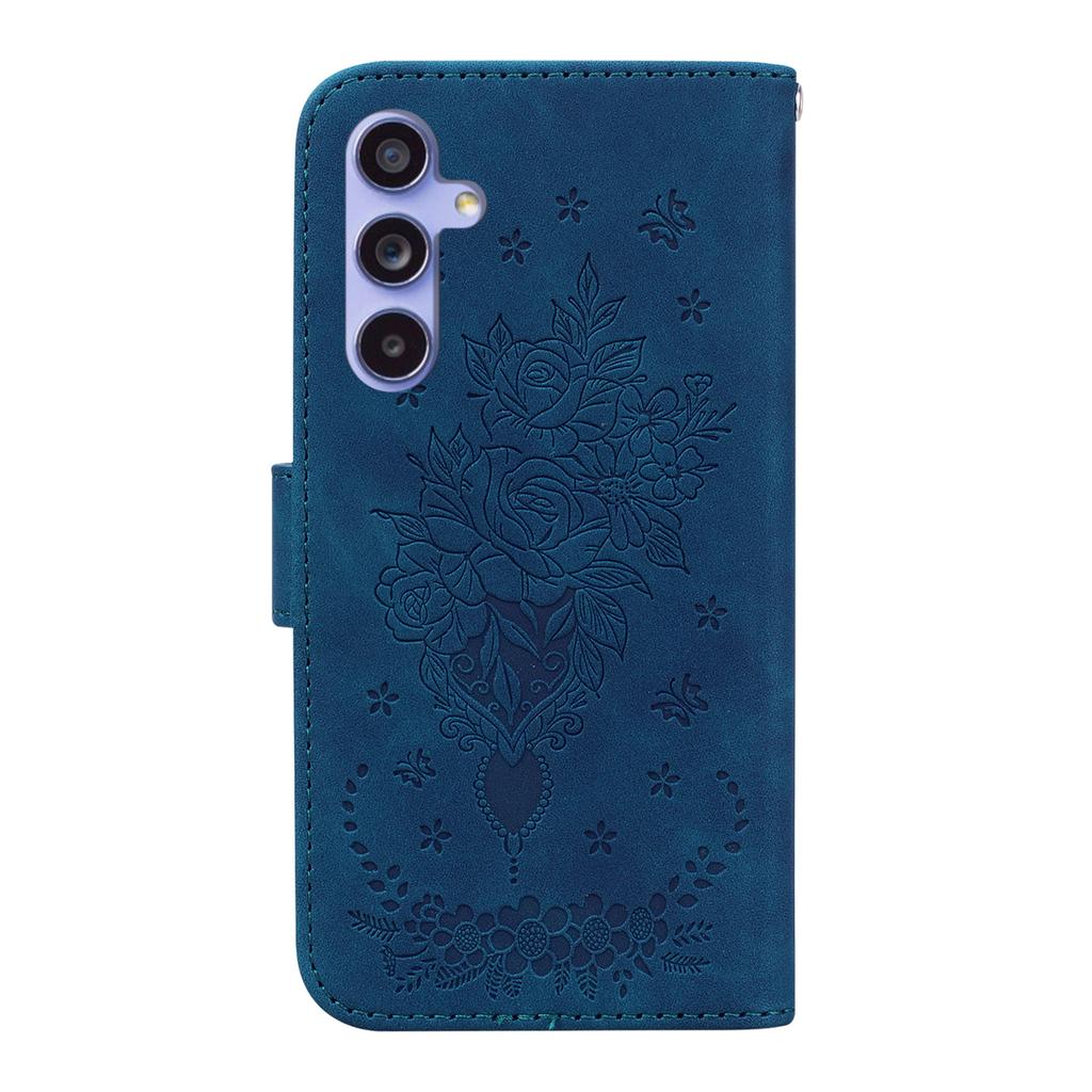 For Samsung Galaxy S23 FE Shockproof Wallet Case Rose Butterfly Imprinted Leather Stand Phone Cover