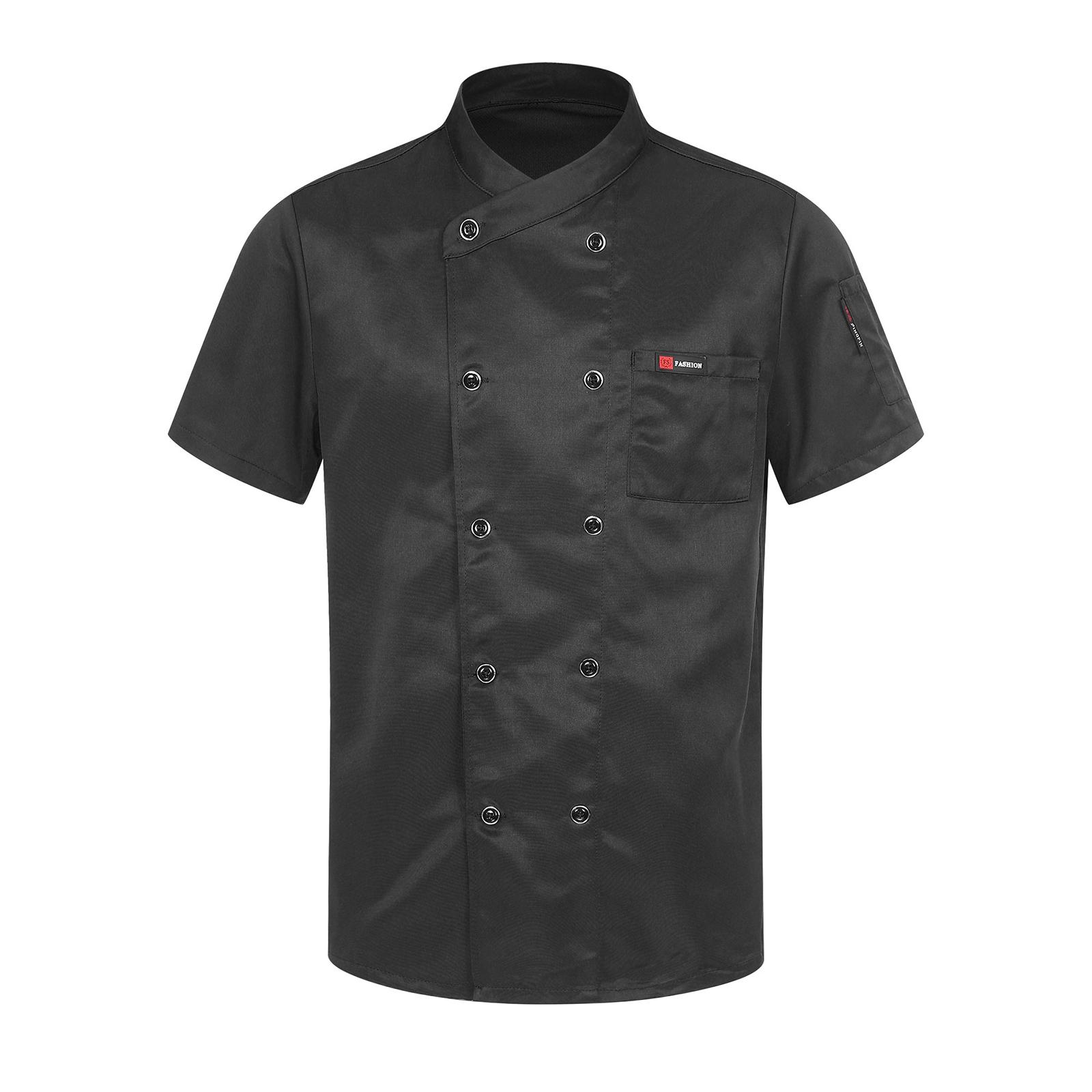 

Унисекс двубортный поварской халат с воротником-стойкой, кухонная униформа с функциональными карманами для персонала ресторана, пекарни или отеля M