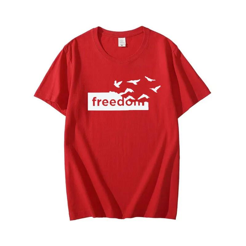 2025 Summer Fashion Cotton Crew Neck T-Shirt Freedom Printed Short Sleeve Loose and Versatile Men and Women Clothing Top T-shirt